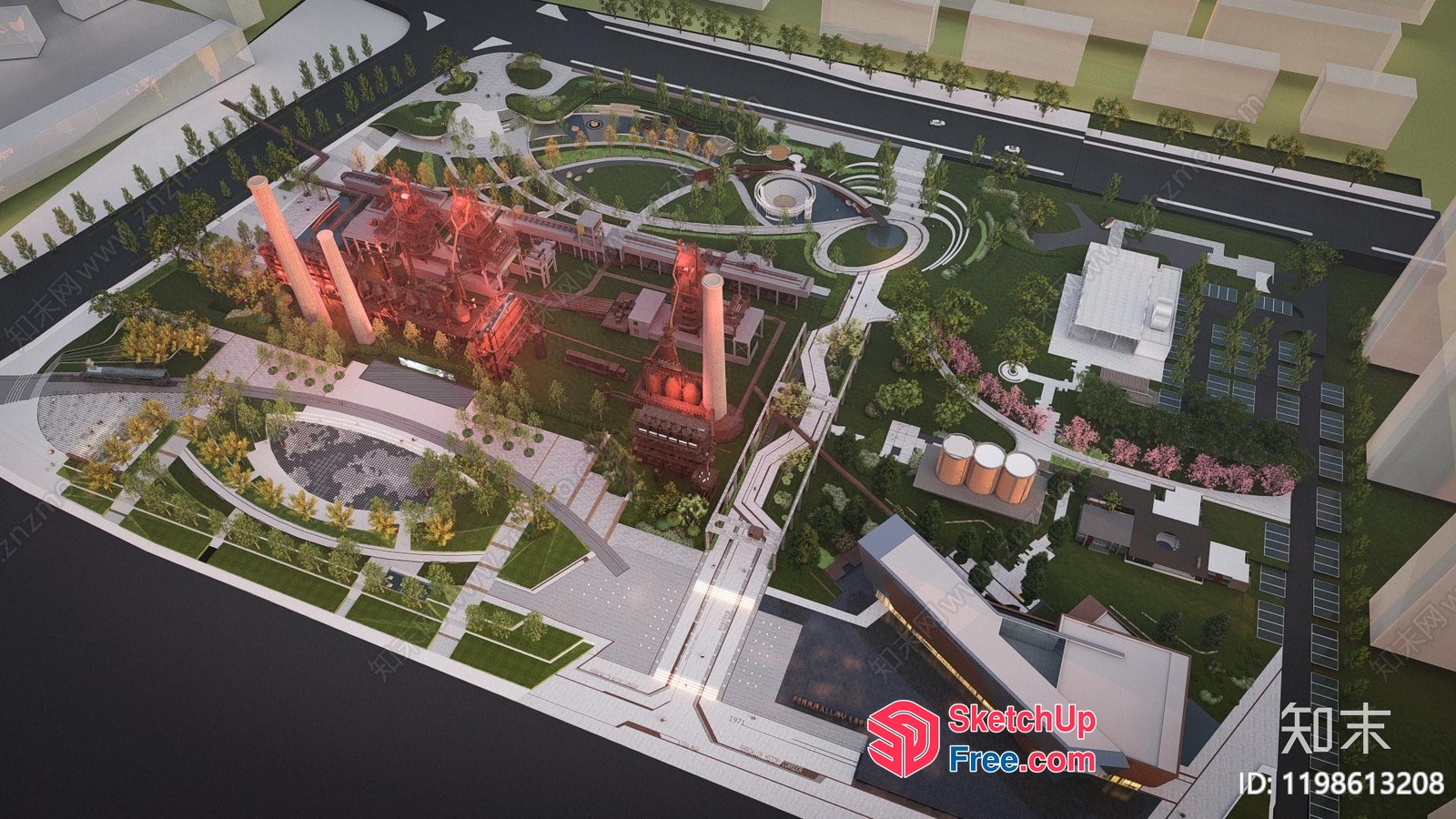 Industrial Park With Modern Architecture And Green Spaces 3D SketchUp File
