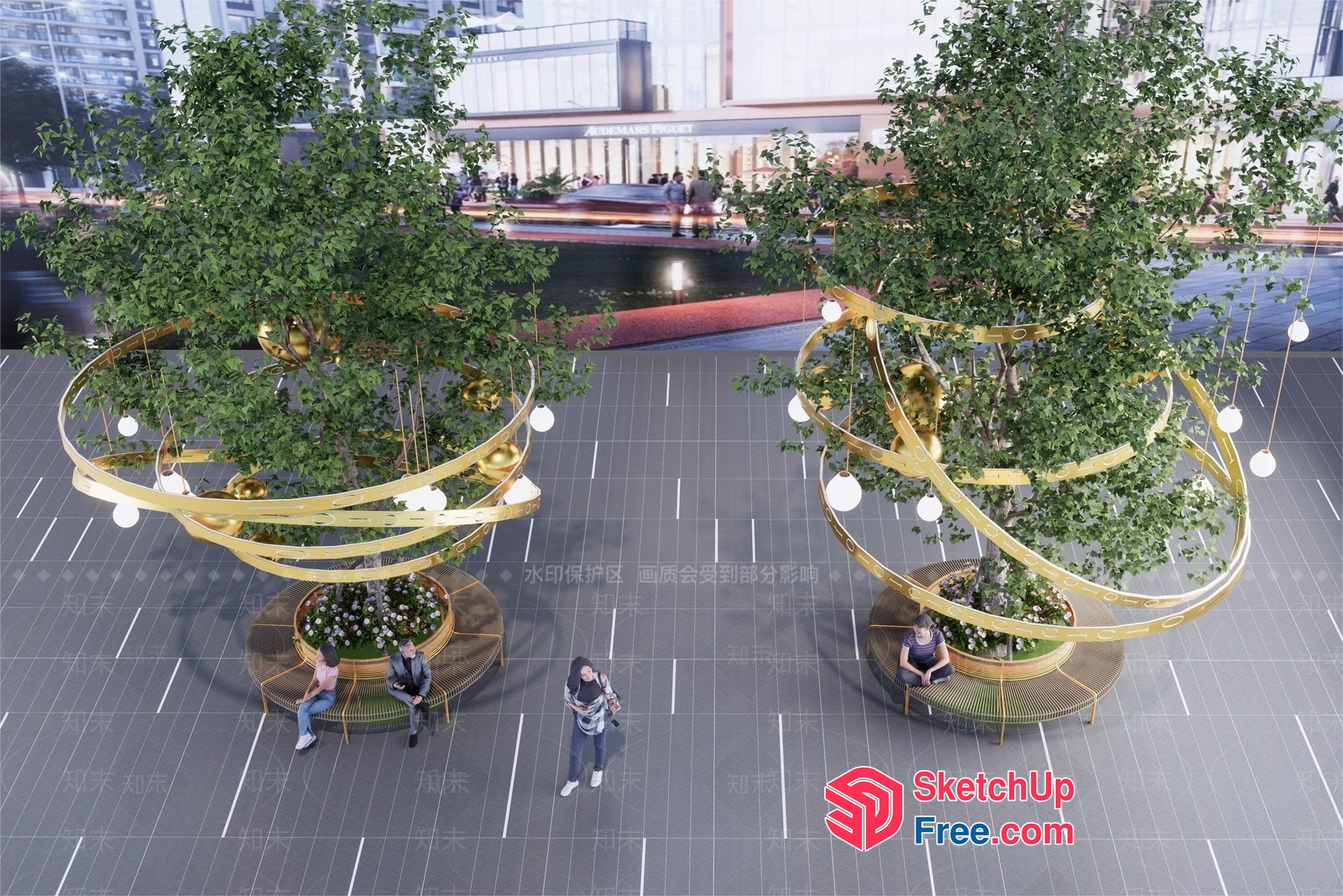 Elegant Gold And Green Decorative Trees 3D SketchUp File