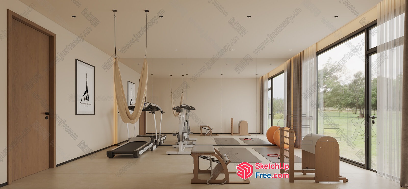 Minimalist Gym With Natural Light And Neutral Colors 3D SketchUp File