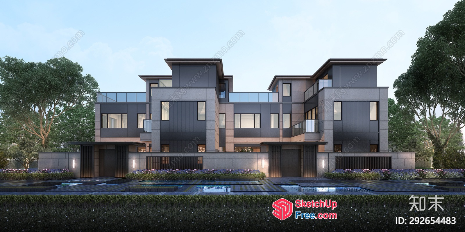 Modern Villa With Sleek Glass Curtain Wall And Roof Synthesis 3D SketchUp File