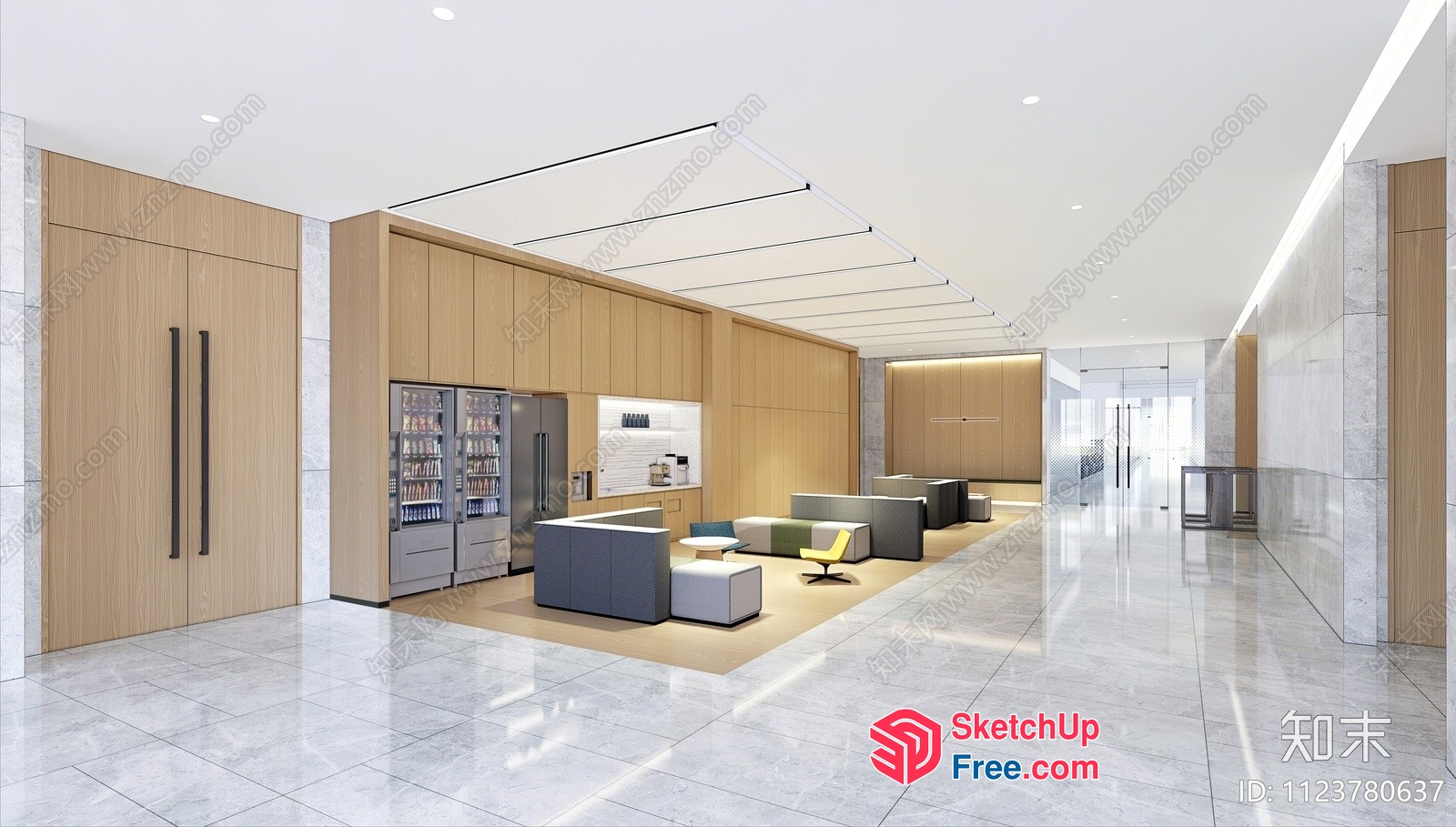 Modern Office Lobby With Sleek Furniture And White Walls 3D SketchUp File