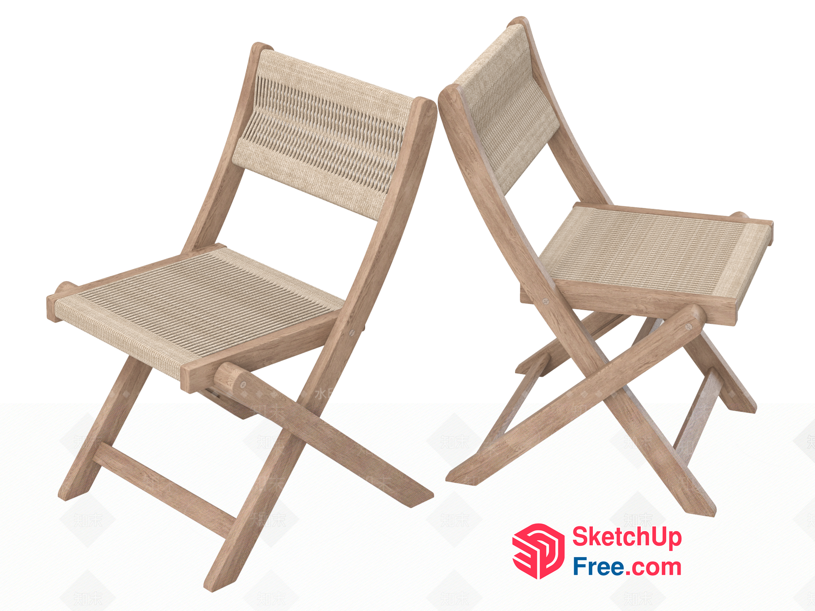 Wooden Folding Chairs With Woven Seats And Backrests 3D SketchUp File