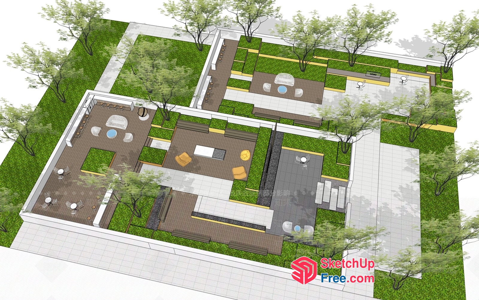 Modern Outdoor Rooftop Garden Design With Relaxing Seating Areas 3D SketchUp File