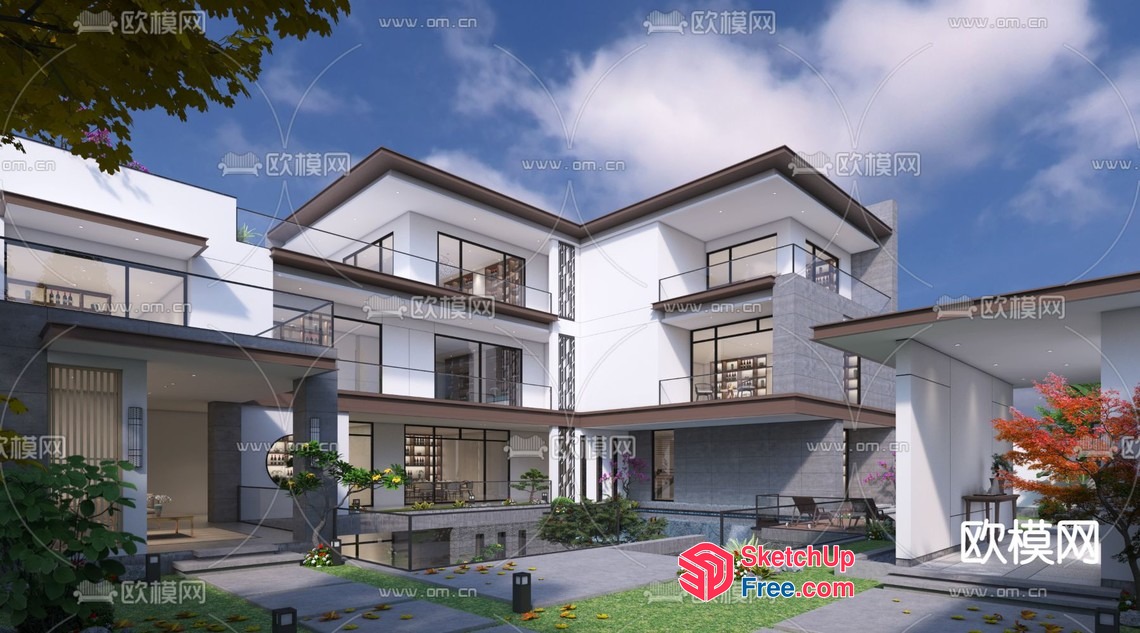 Luxurious Modern Villa With Sleek Balconies 3D SketchUp File