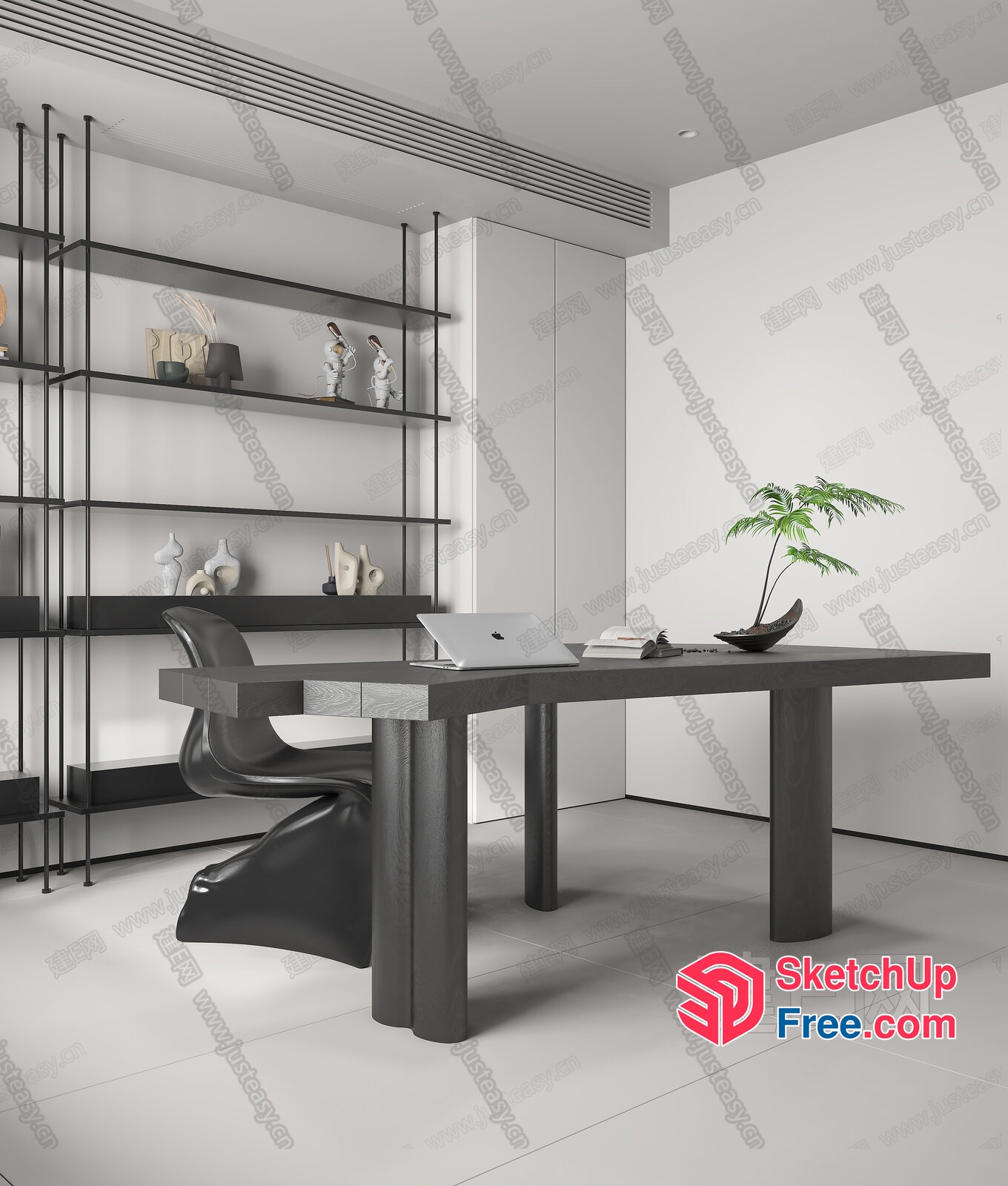 Modern Office Workspace With Sleek Shelving And Desk 3D SketchUp File