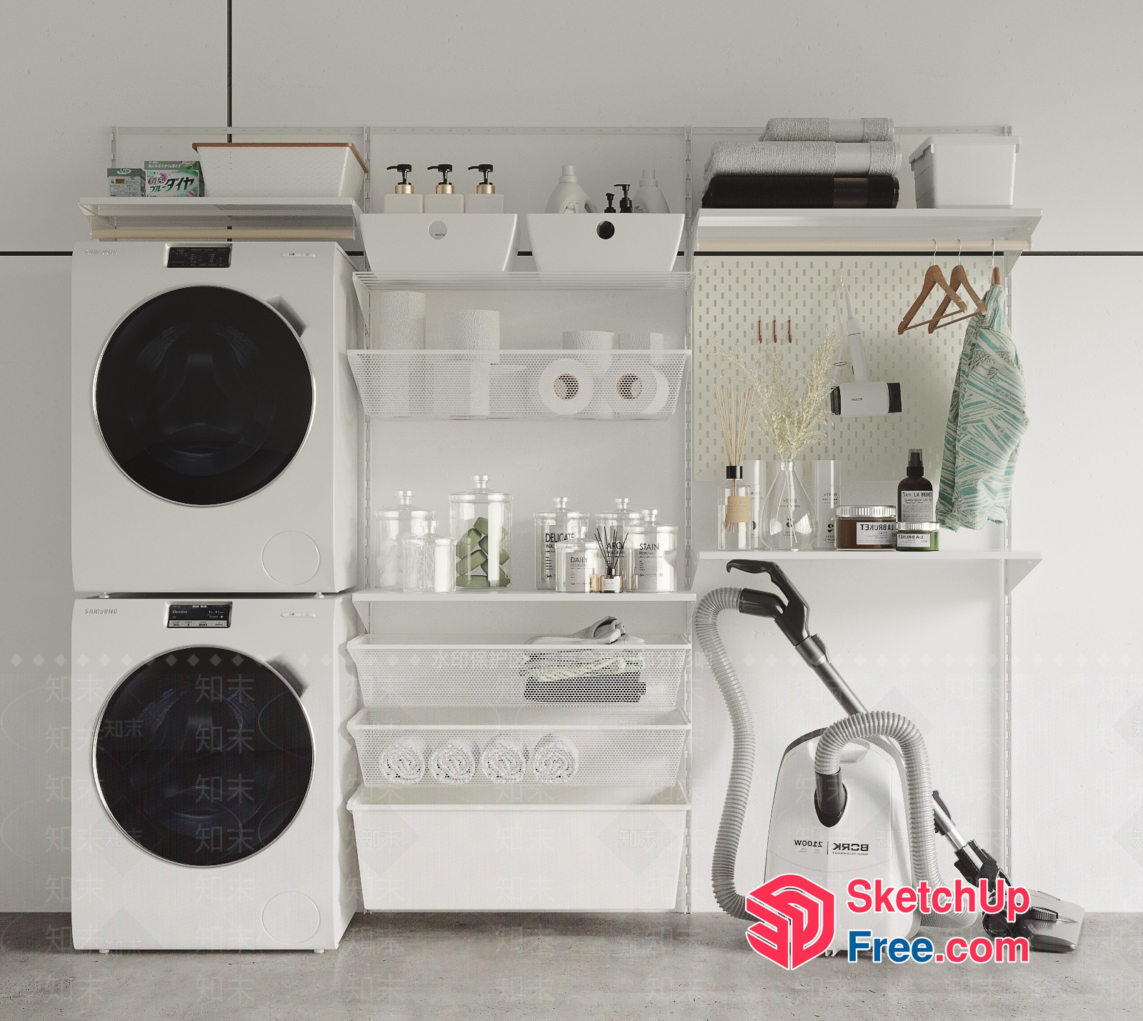 Minimalist Laundry Room With White Appliances 3D SketchUp File