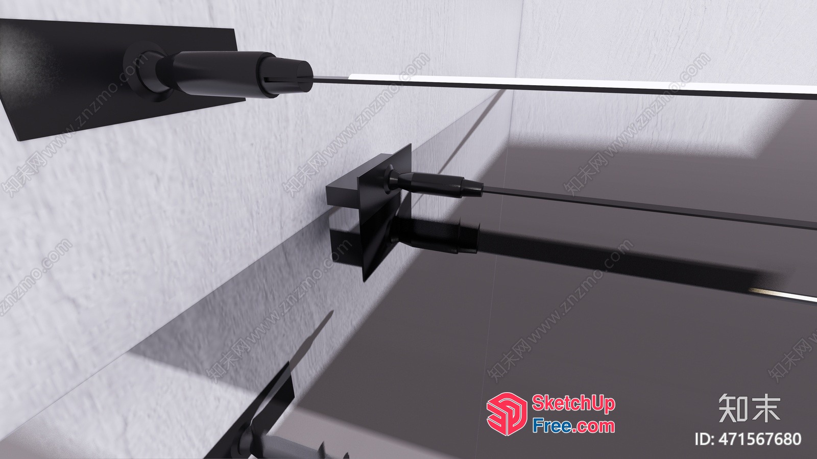 Staircase With Black Railings And White Walls 3D SketchUp File