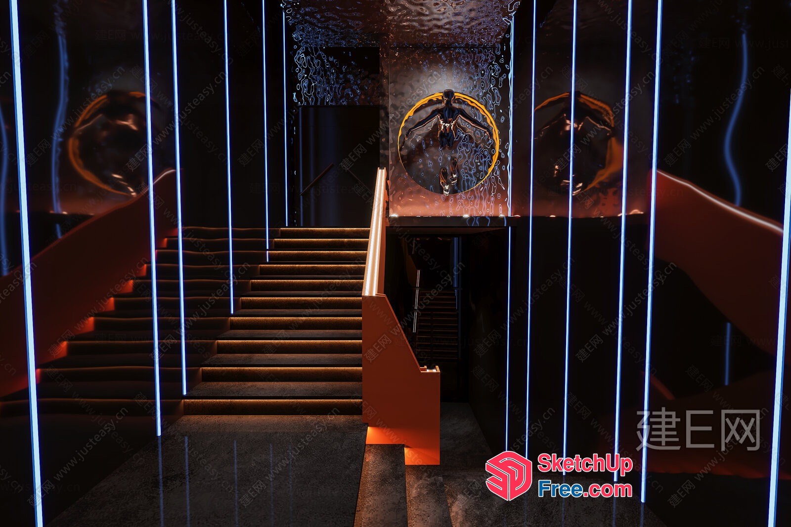 Staircase With A Stylized Figure In The Center 3D SketchUp File