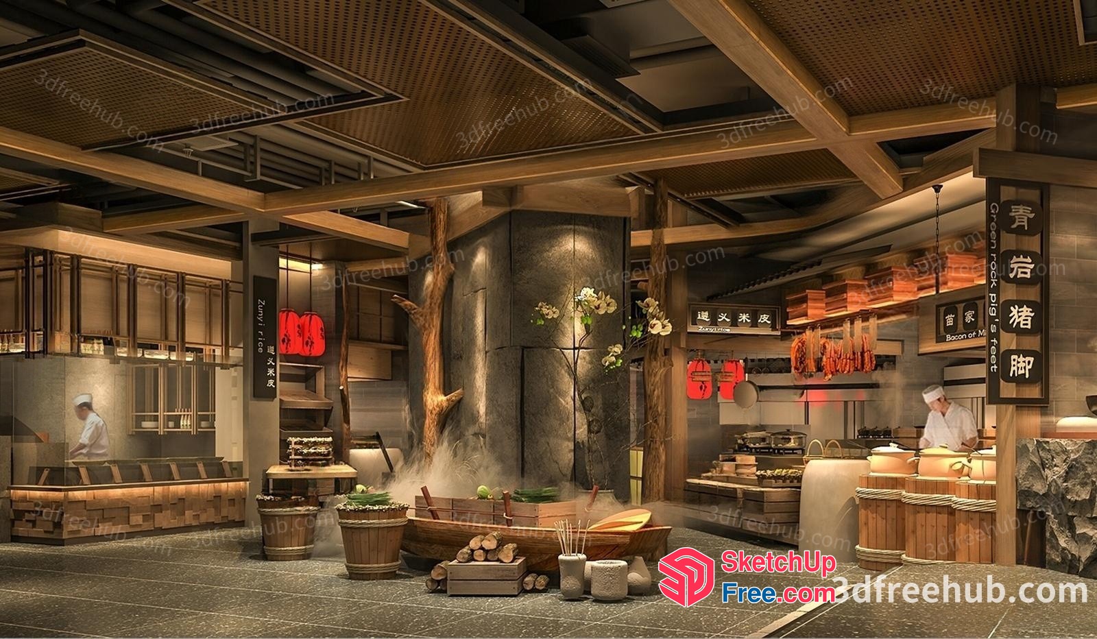 Asian Restaurant Interior With Modern Japanese Style 3D SketchUp File