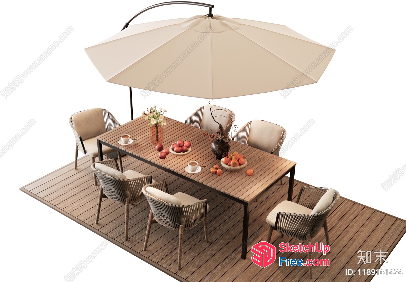 Outdoor Dining Table And Chairs With Umbrella 3D SketchUp File