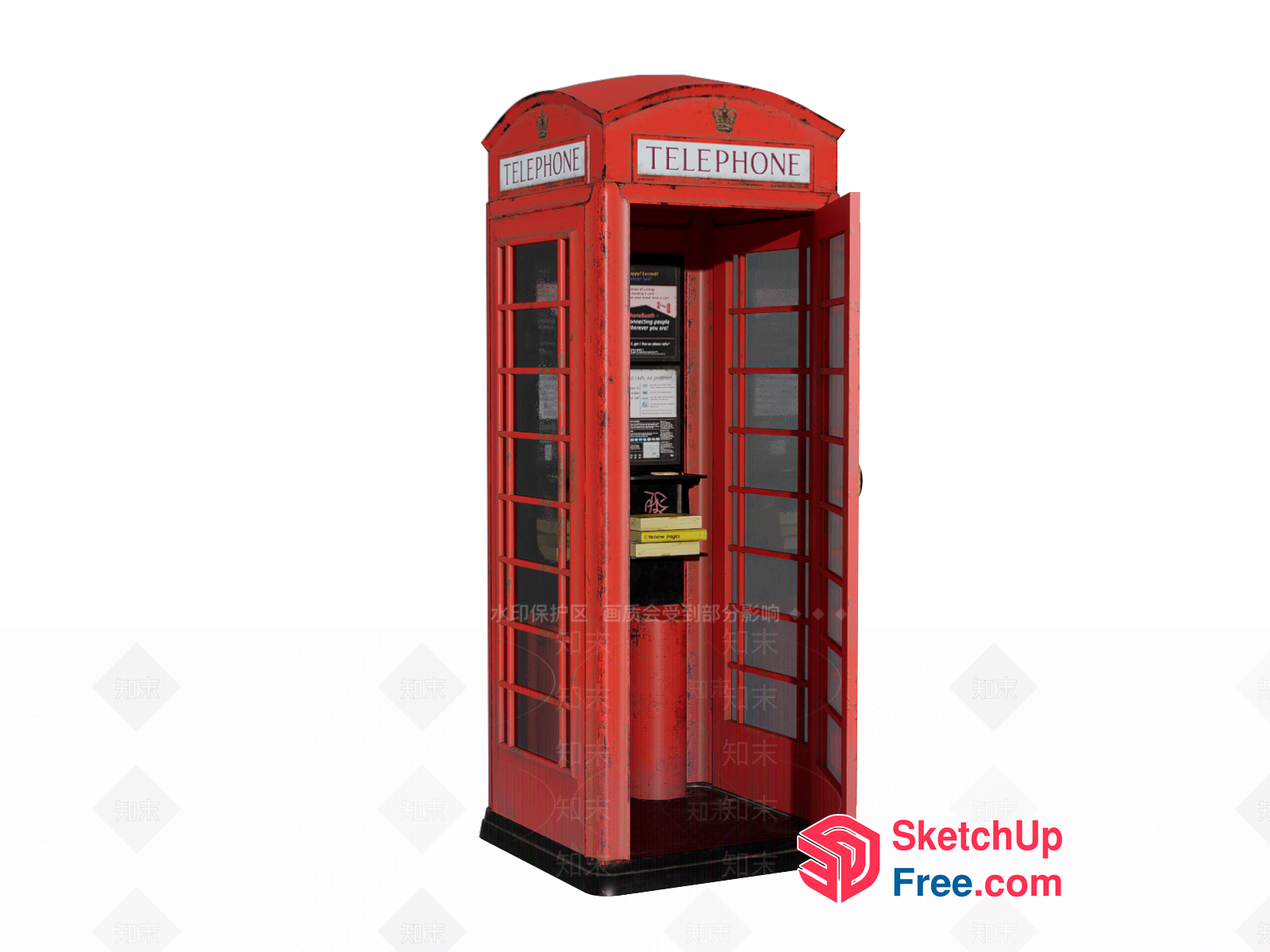 Red Phone Booth Interior 3D SketchUp File
