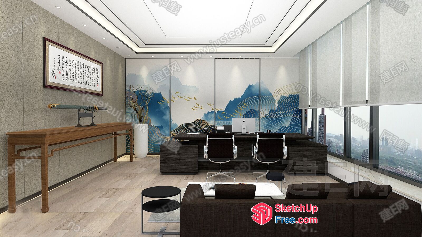Modern Office Space With Japanese-Inspired Decor 3D SketchUp File