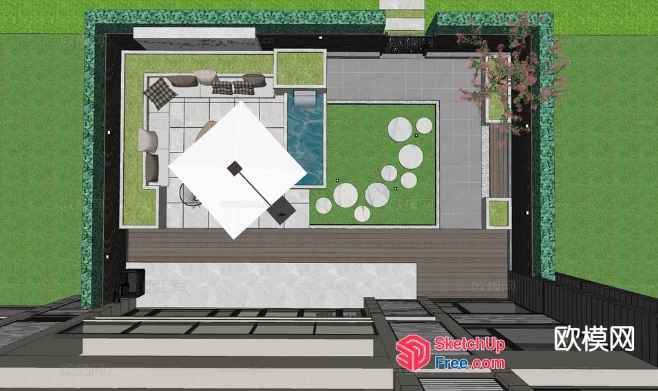 Modern Villa With Elegant Pool And Lush Garden 3D SketchUp File
