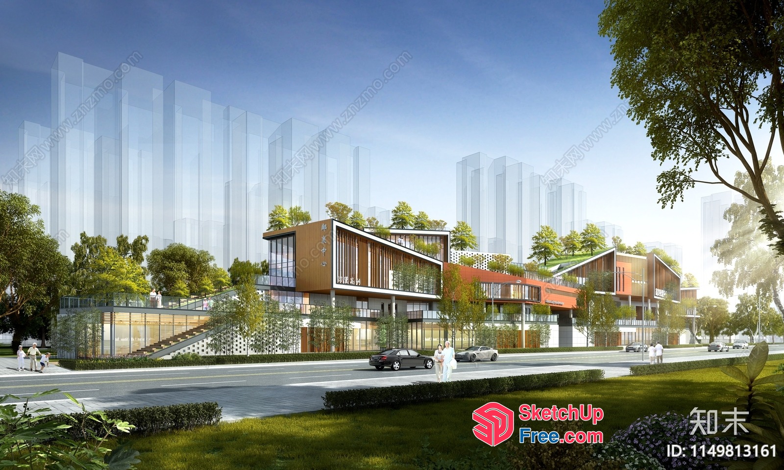 Modern Urban Development Scene With Glass Curtain Wall 3D SketchUp File