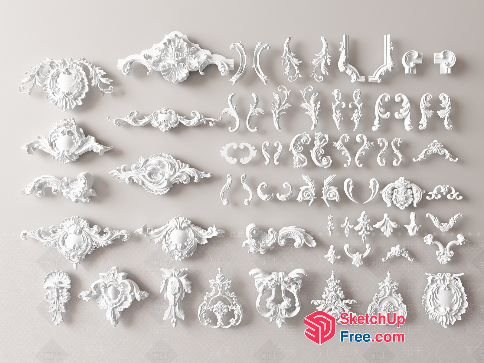 Ornate White Decorative Wall Accents 3D SketchUp File
