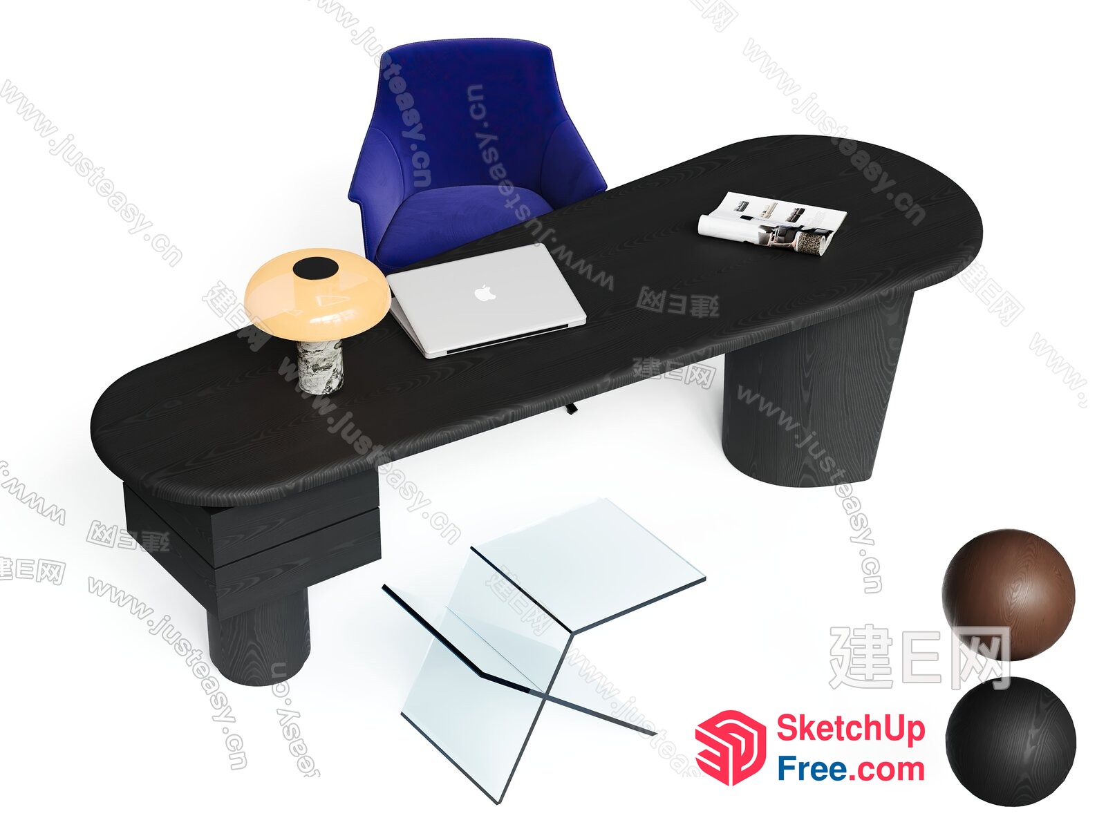 Modern Office Desk With Laptop And Chair 3D SketchUp File