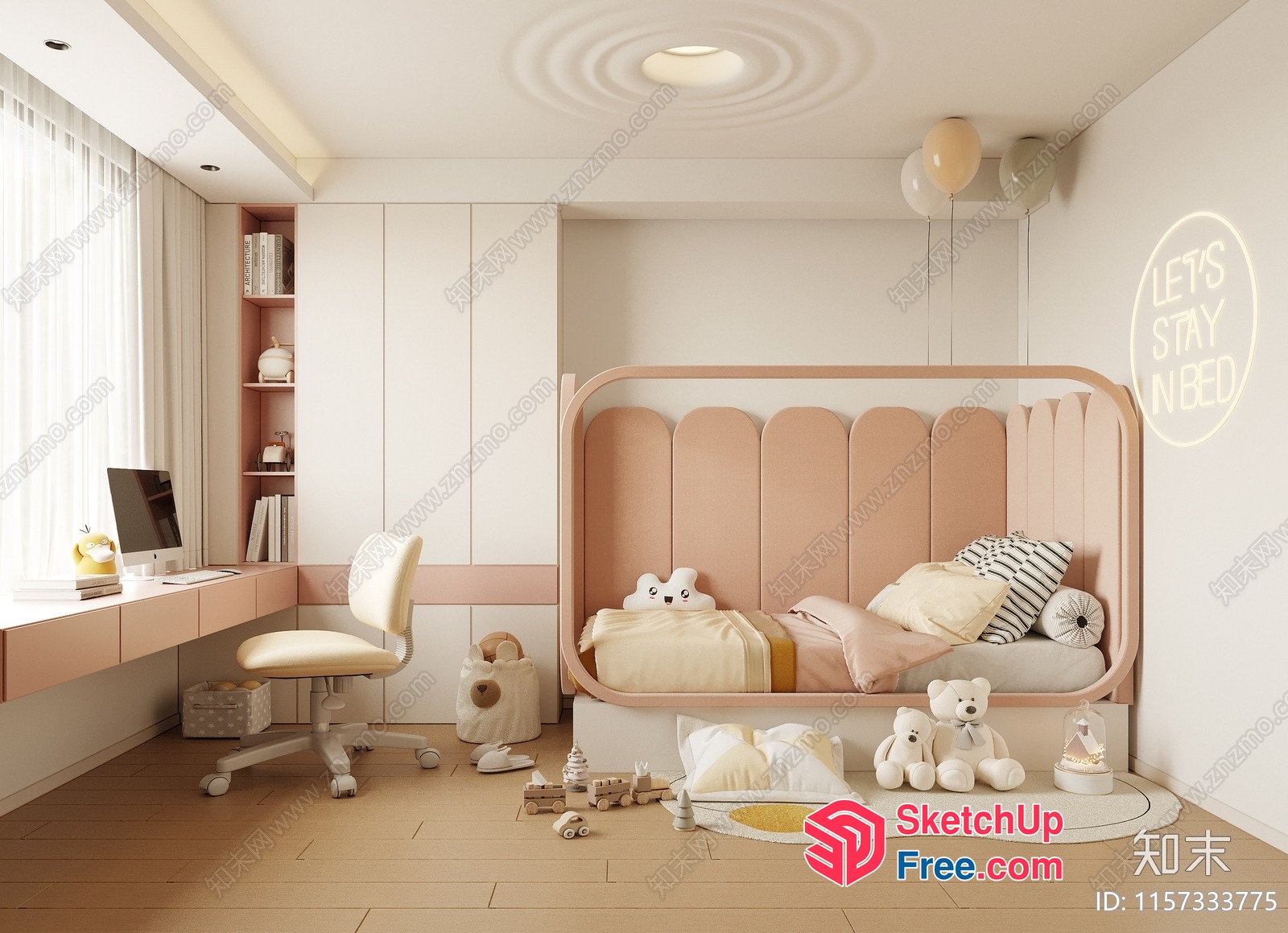 Soft Pink And White Modern Children'S Bedroom 3D SketchUp File