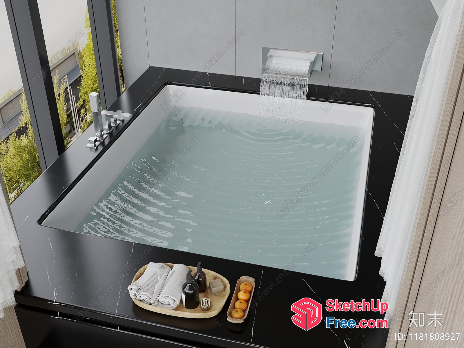 Modern Bathroom With Large Bathtub And Waterfall Faucet 3D SketchUp File