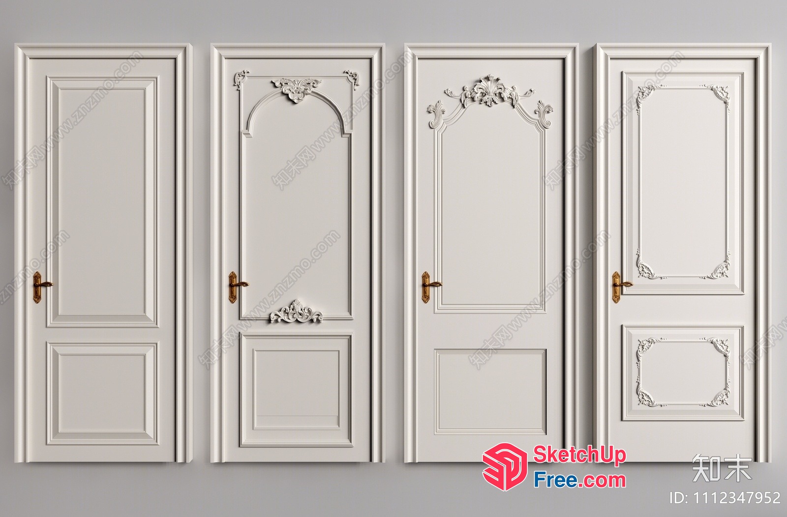 Ornate White Doors With Carved Details 3D SketchUp File