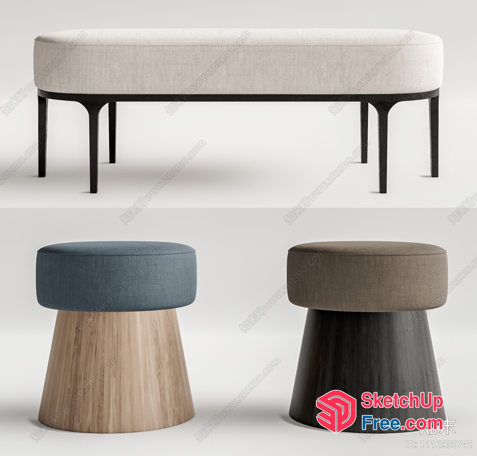 Modern Furniture Set With Stool And Bench 3D SketchUp File