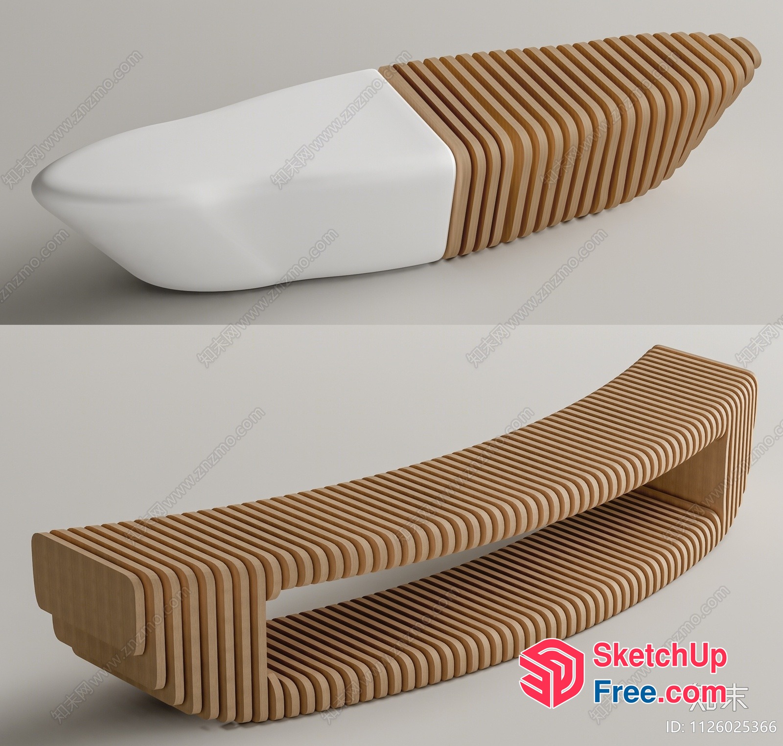 Curved Wooden Bench With A Sleek And Modern Design 3D SketchUp File