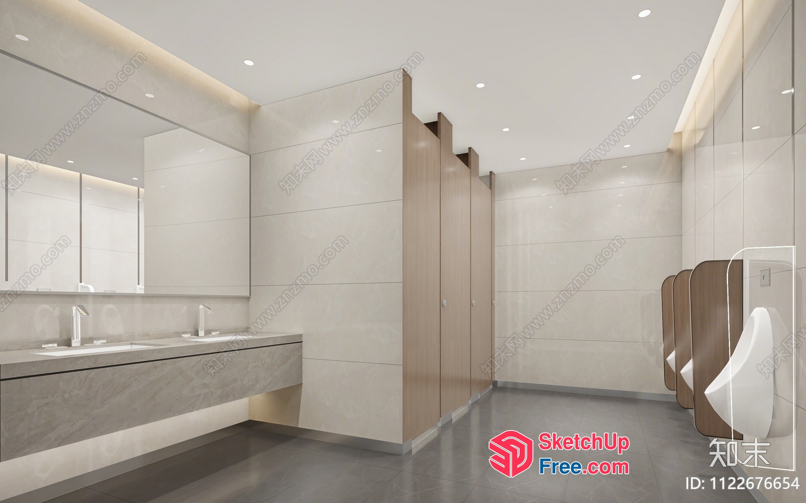 Modern Bathroom Interior With Double Sink And Urinals 3D SketchUp File