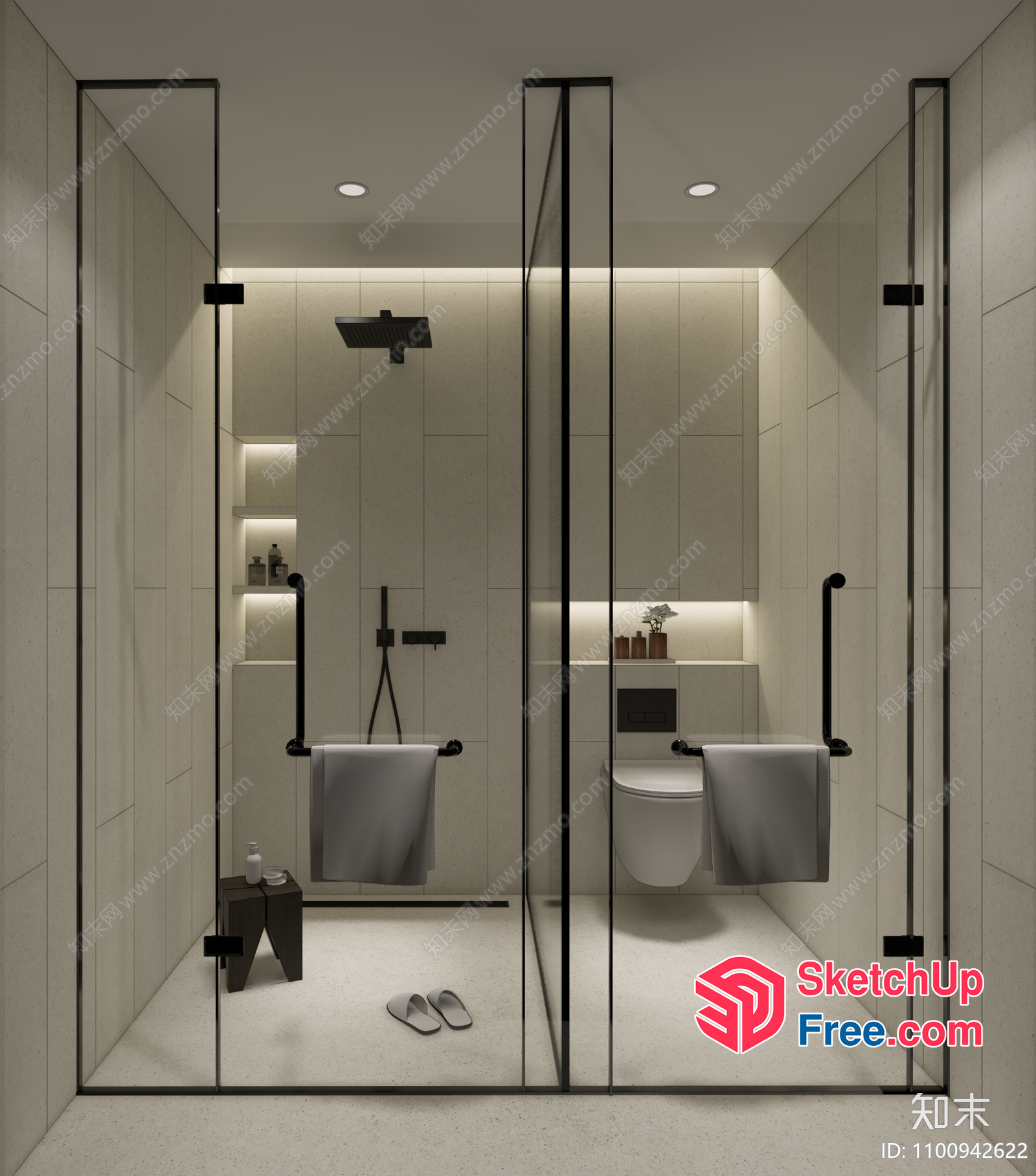 Modern Bathroom Interior With White Tiles And Black Fixtures 3D SketchUp File