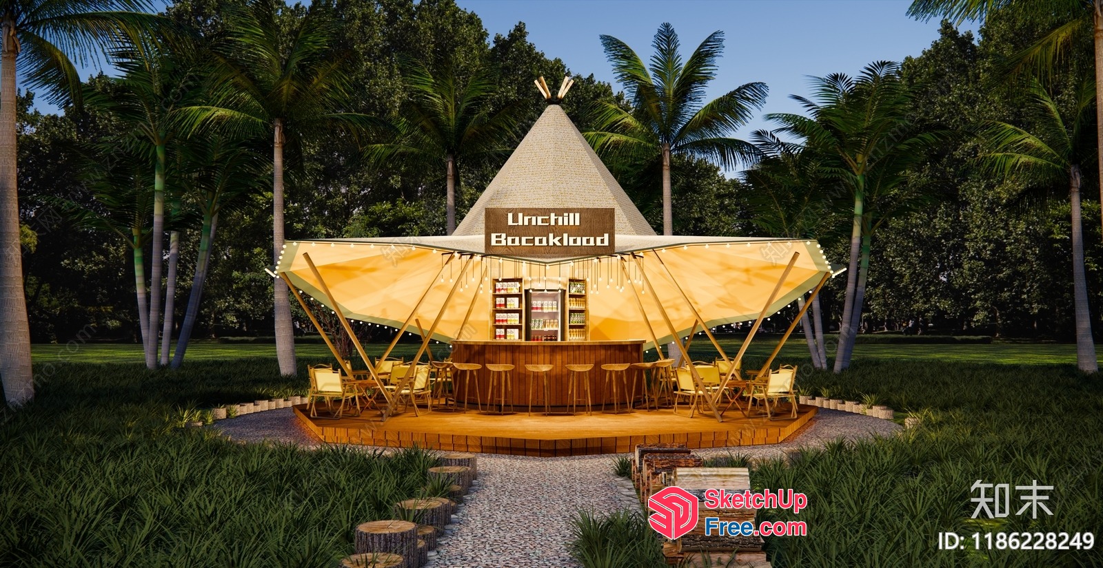 Exotic Outdoor Bar With Unique Teepee Roof 3D SketchUp File