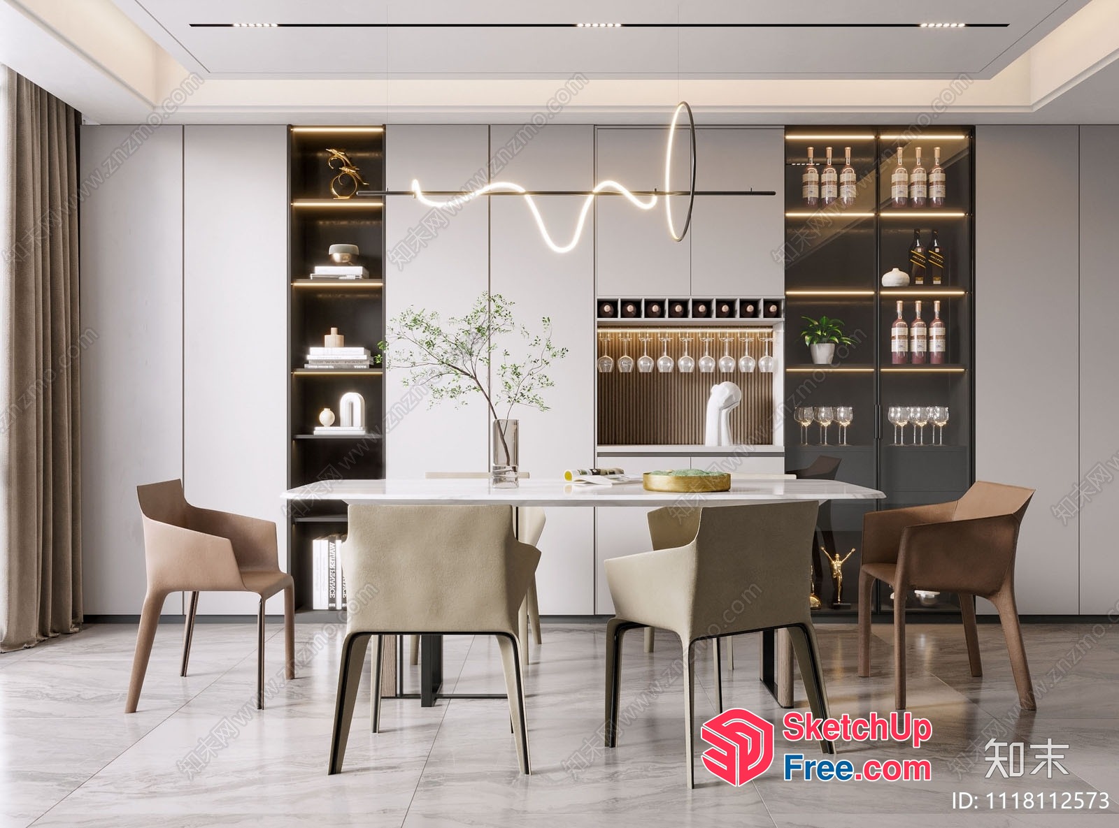 Elegant Modern Minimalist Dining Room 3D SketchUp File