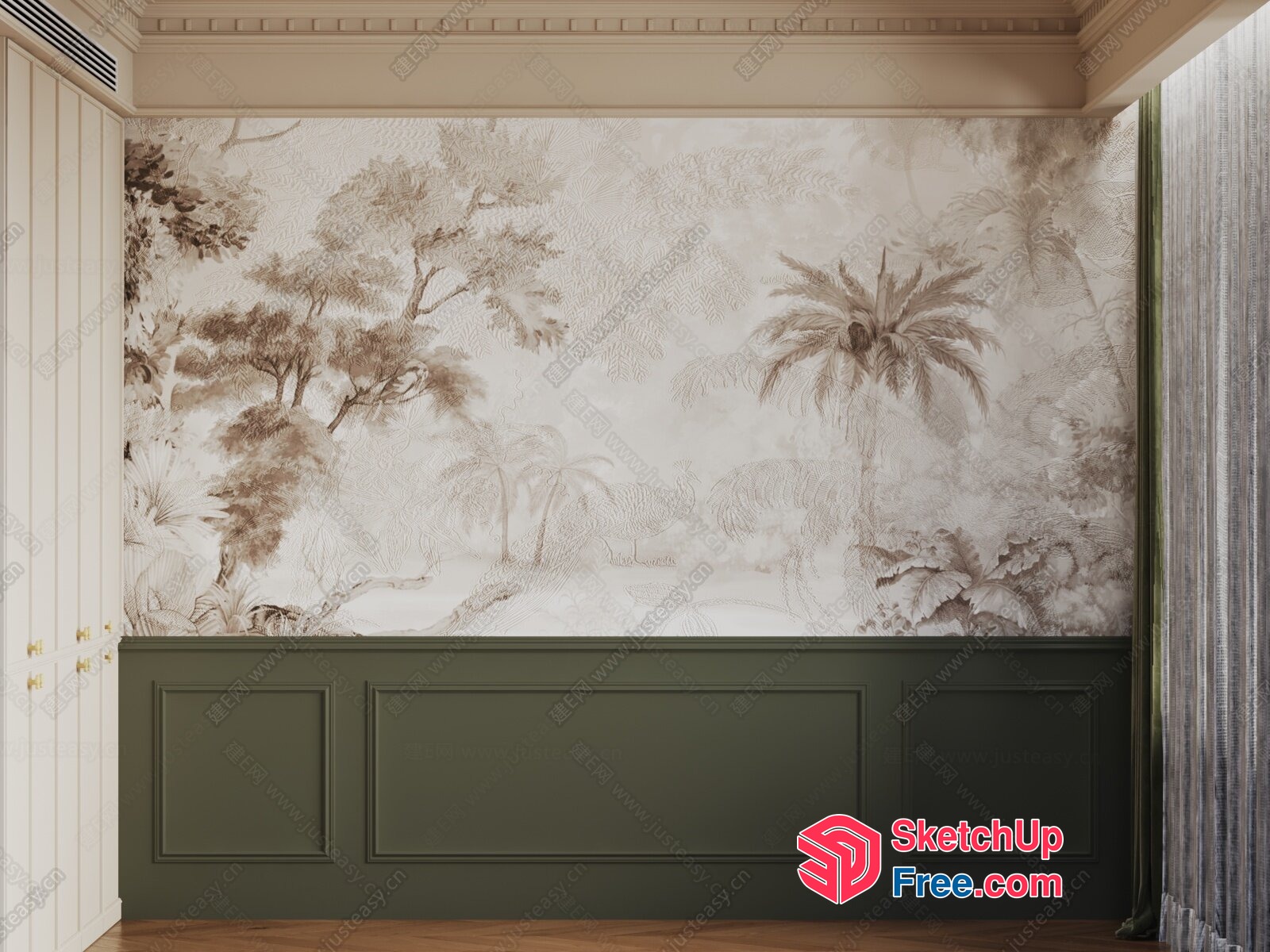 Elegant Tropical Landscape Mural 3D SketchUp File