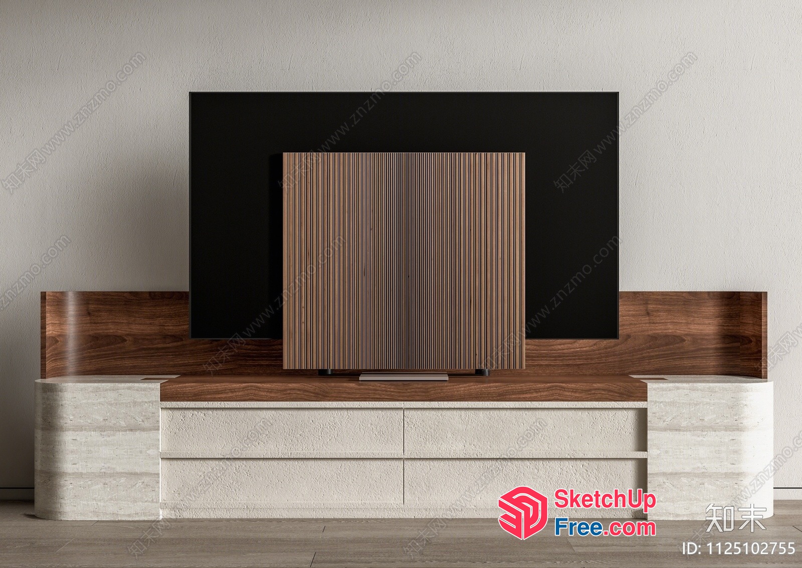 Modern Tv Stand With Wooden Accents 3D SketchUp File