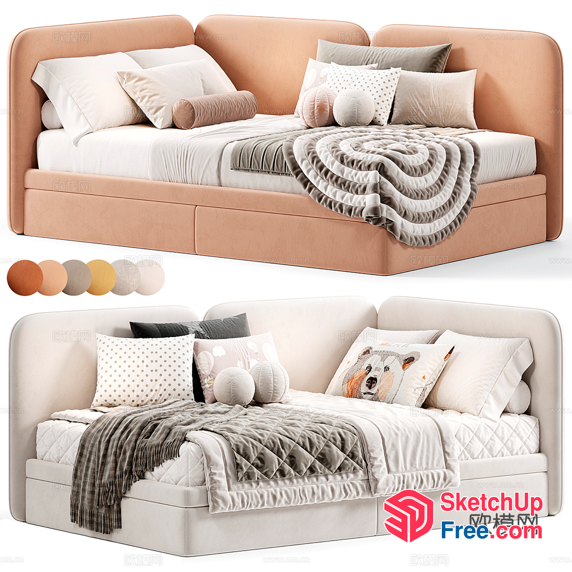 Modern Daybeds With Storage And Pillows 3D SketchUp File