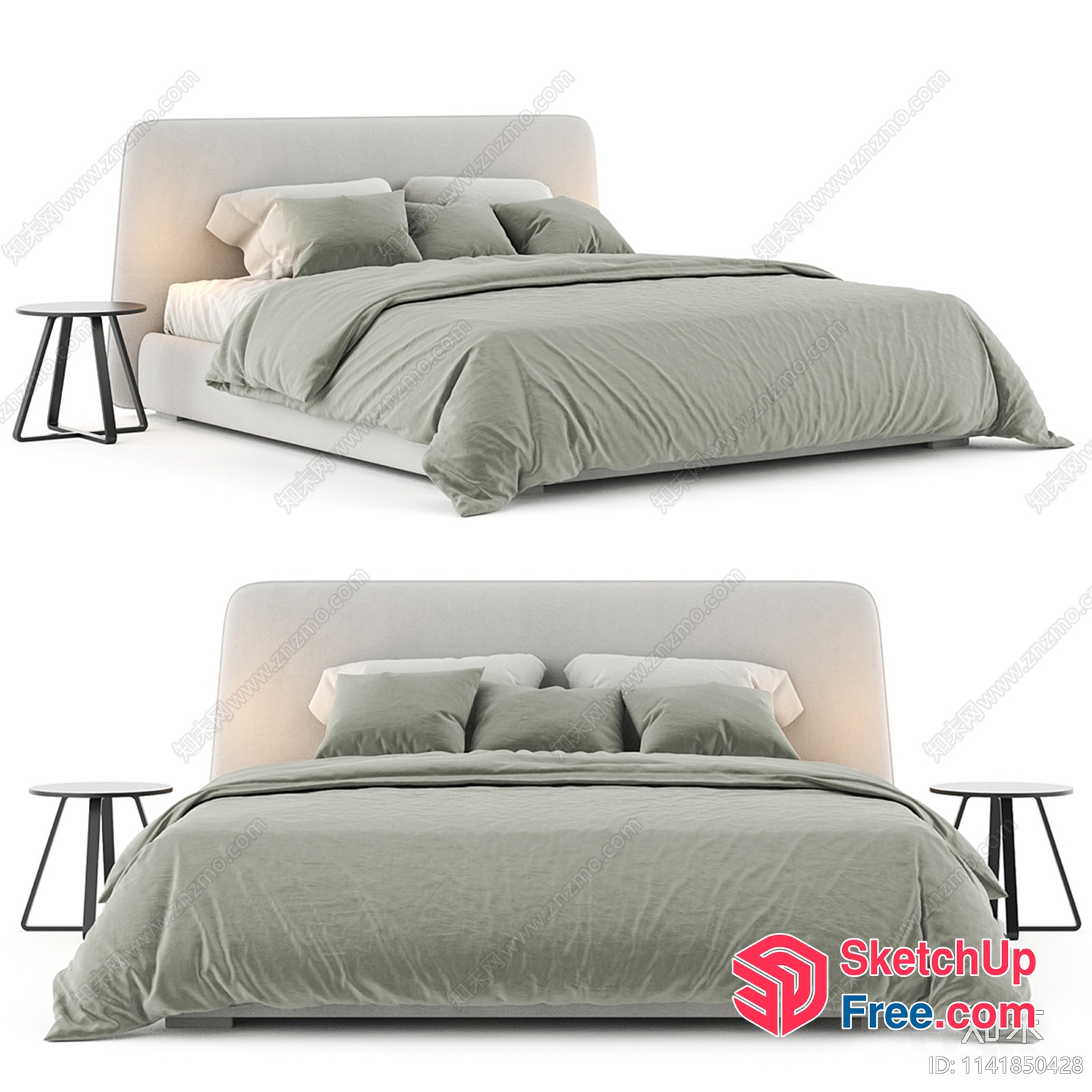 Minimalist Modern Bed With Side Tables 3D SketchUp File