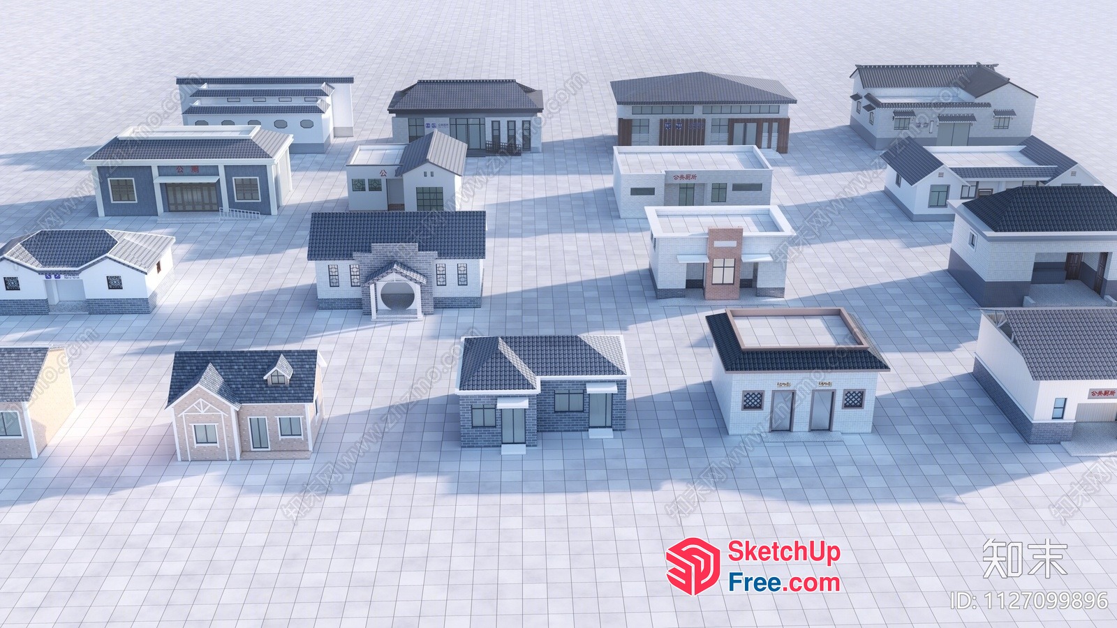 3D Model Of A Residential Area With Various Houses 3D SketchUp File