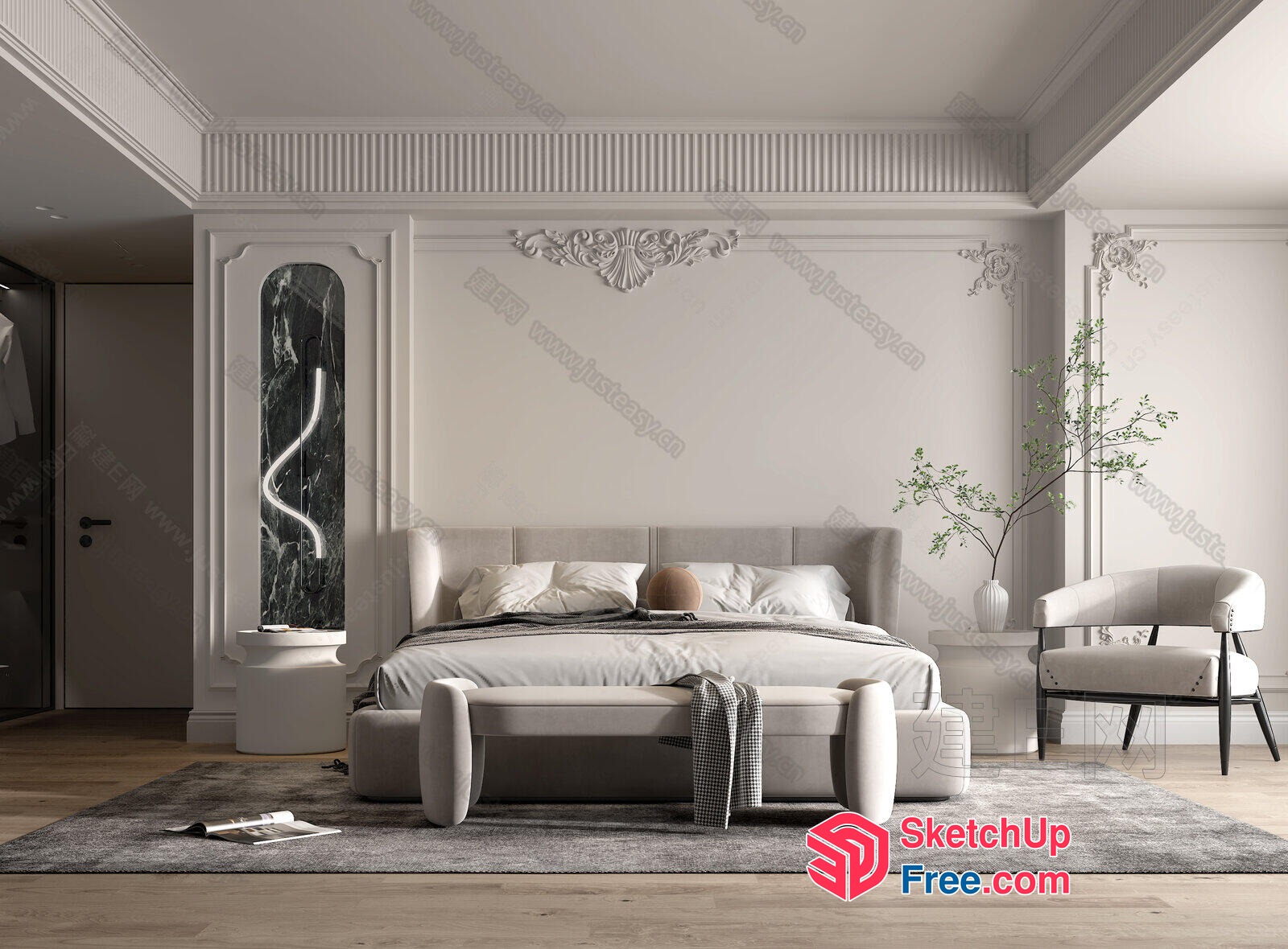 Modern Minimalist Bedroom With Sleek Furniture 3D SketchUp File
