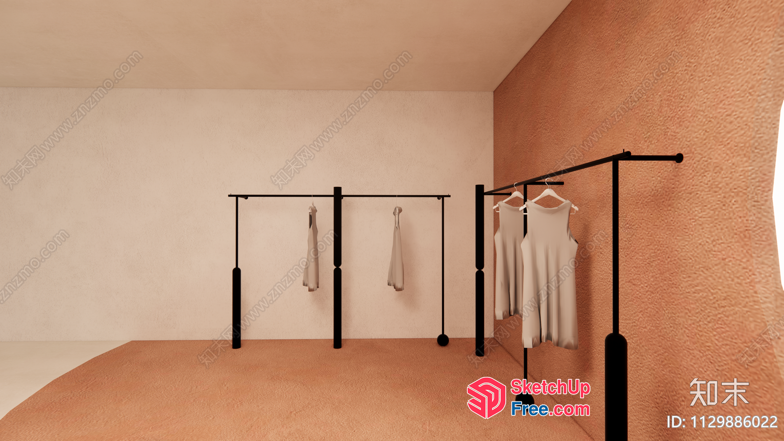 Minimalist Style Clothing Racks In A Neutral Colored Room 3D SketchUp File