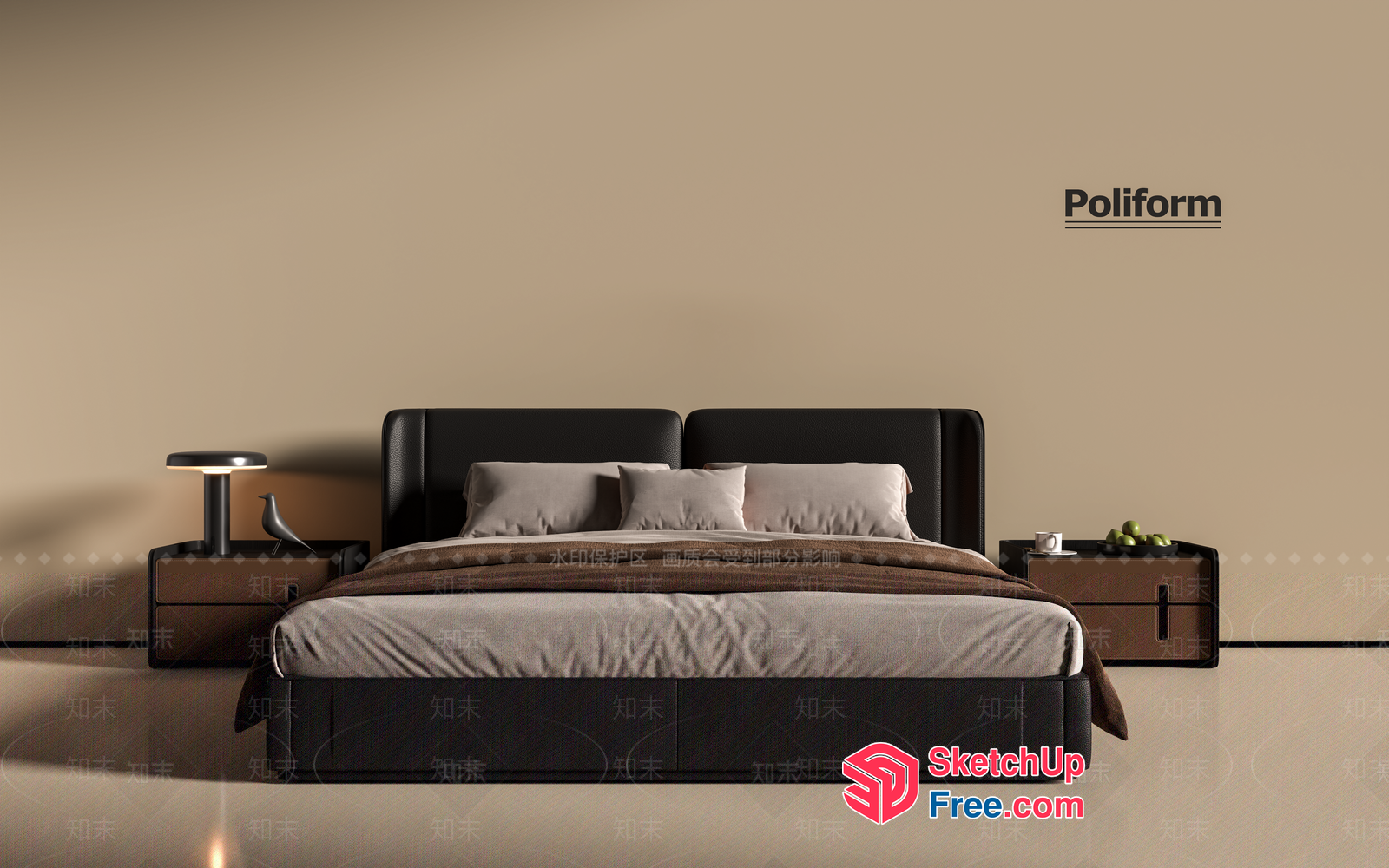 Modern Minimalist Bed Design With Nightstands 3D SketchUp File