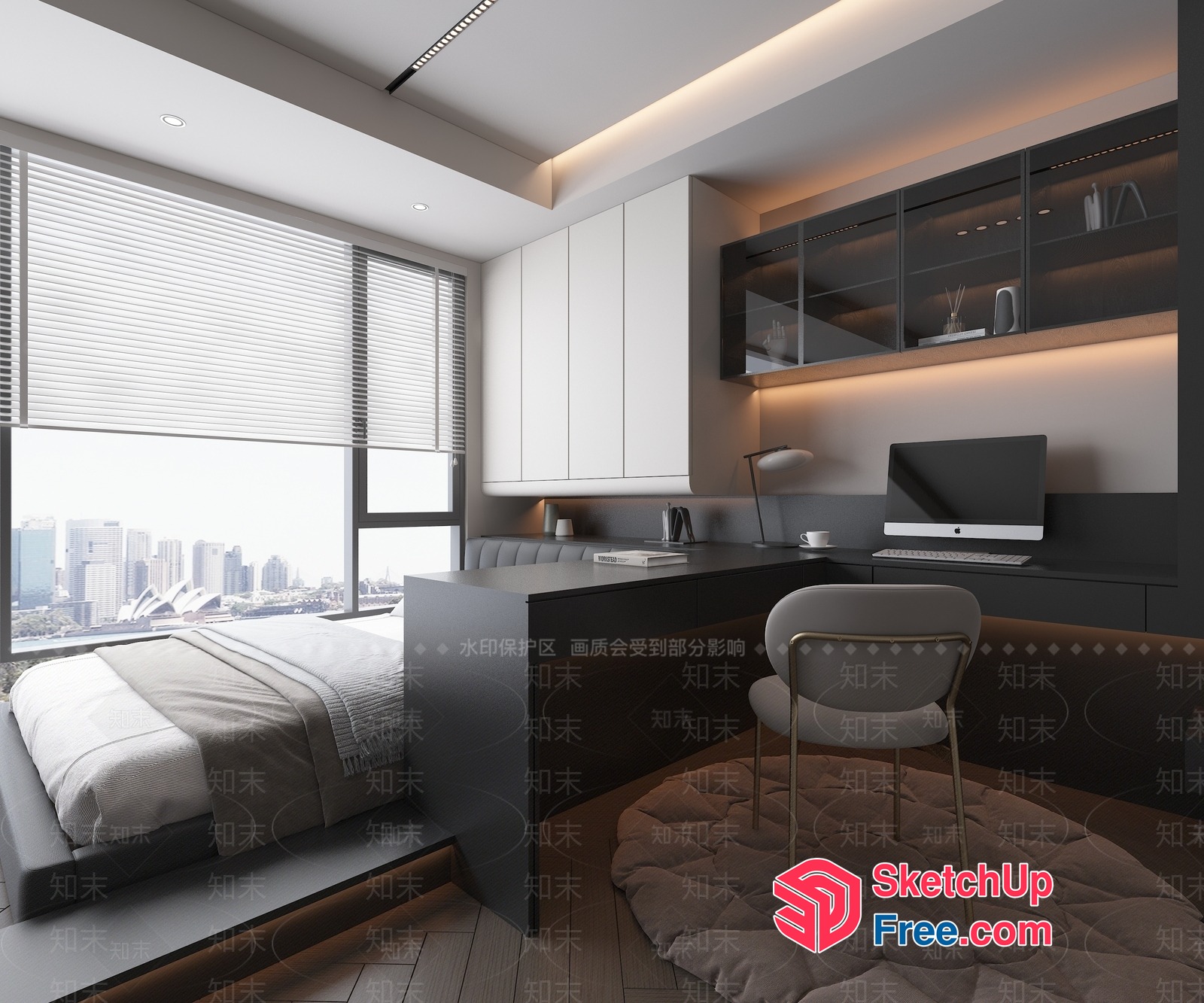Modern Minimalist Bedroom With City View 3D SketchUp File
