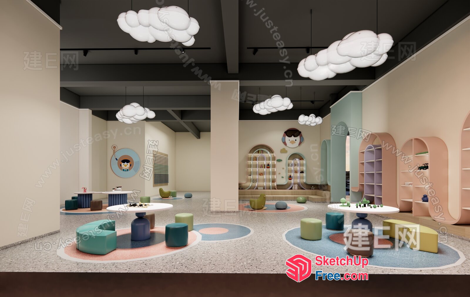 Colorful Playroom Interior With Cloud-Like Lighting 3D SketchUp File