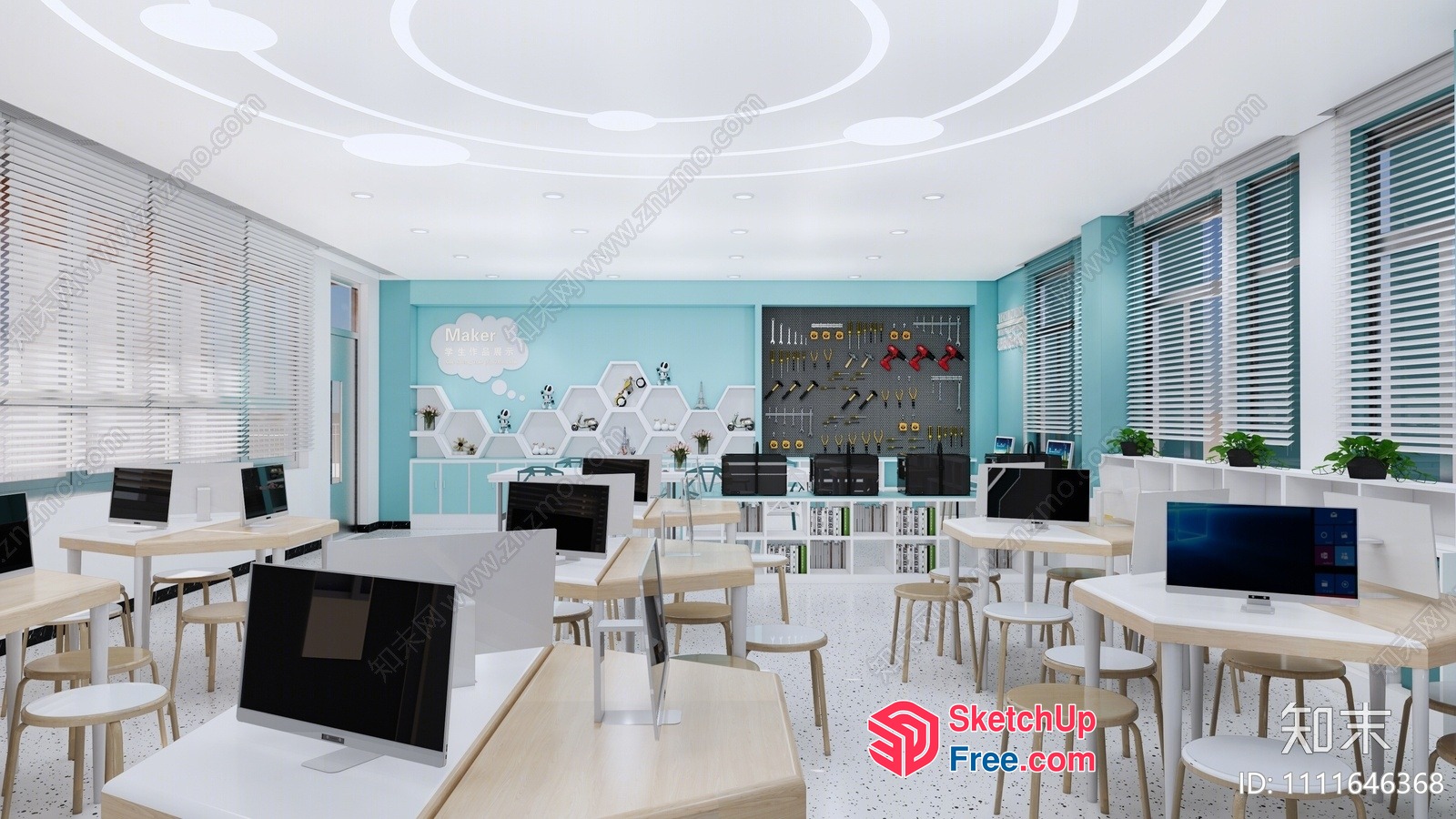Modern Classroom With Bright Colors And Natural Light 3D SketchUp File