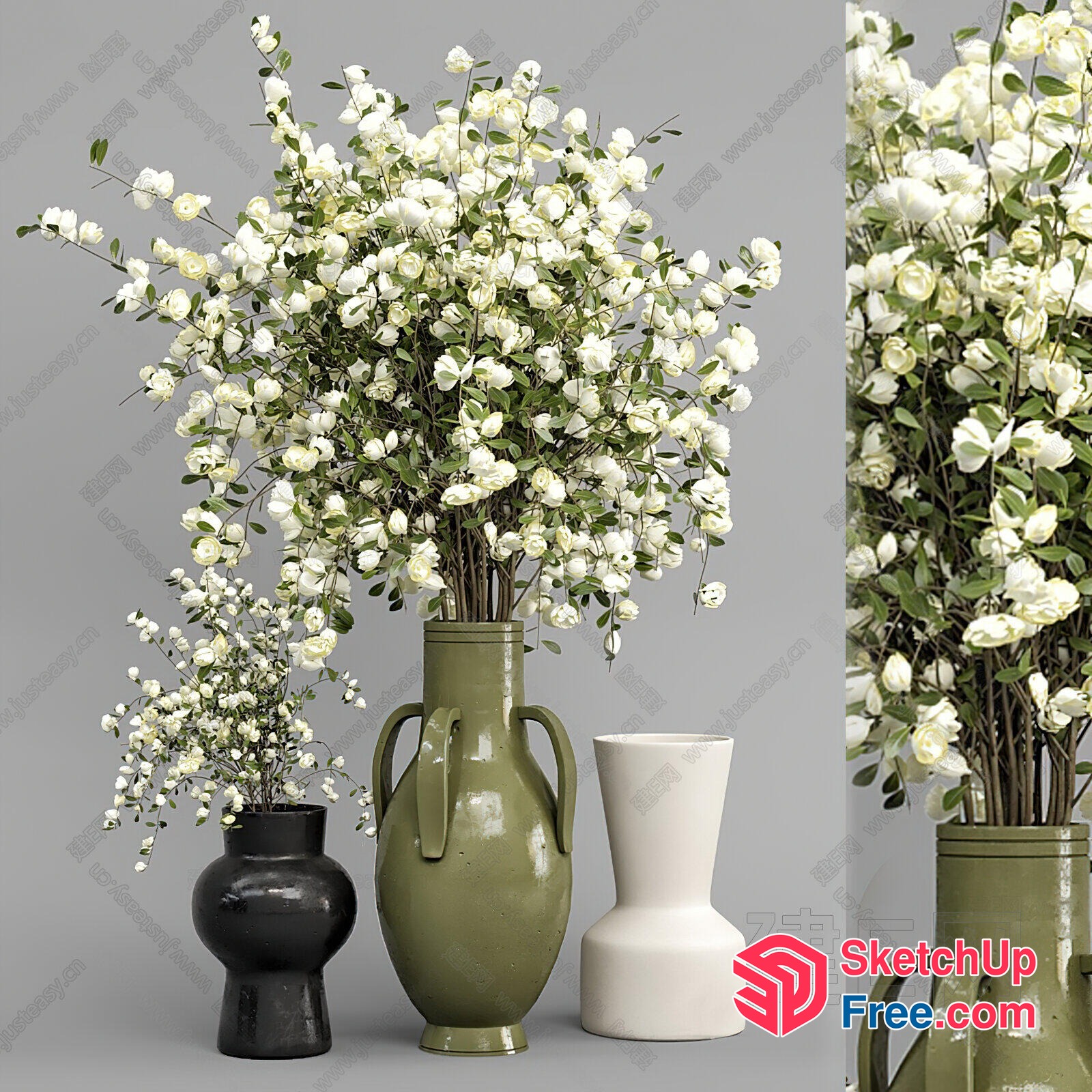 Elegant White Flowers In Green Vase 3D SketchUp File