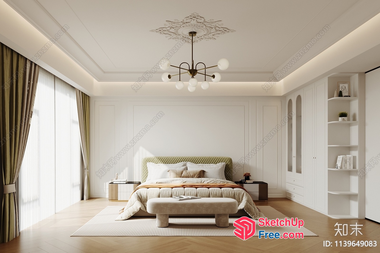 Elegant Modern Bedroom With Creamy Style And Mediterranean Decor 3D SketchUp File