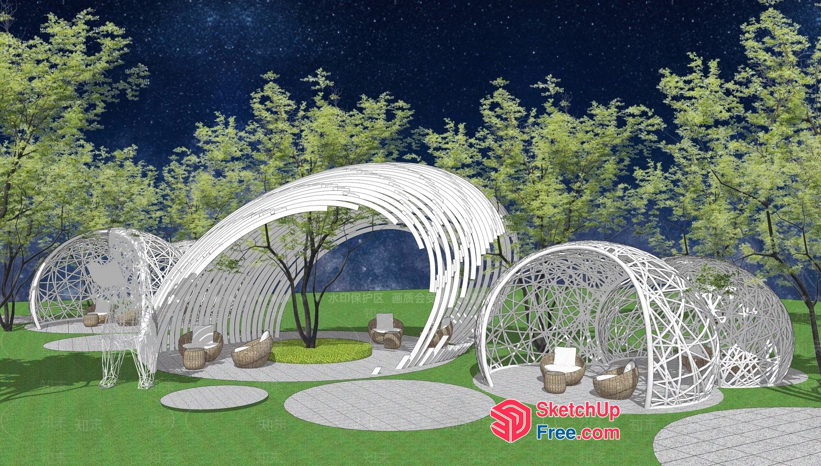 Futuristic Outdoor Seating Area With Unique Arches 3D SketchUp File