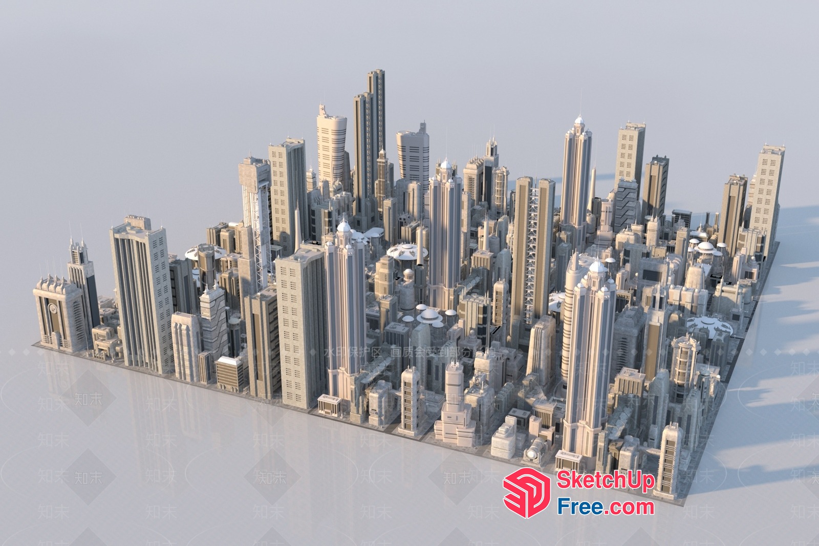 Futuristic Cityscape With Towering Skyscrapers And Modern Architecture 3D SketchUp File