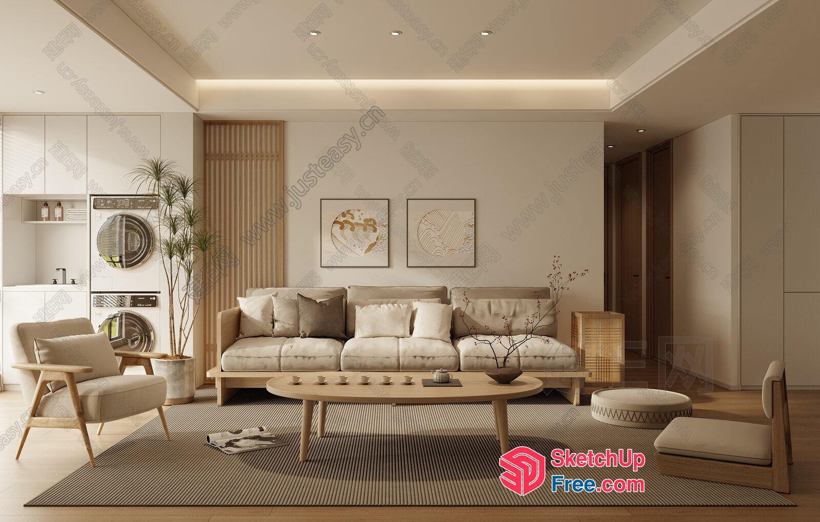 Minimalist Living Room With Neutral Color Scheme 3D SketchUp File