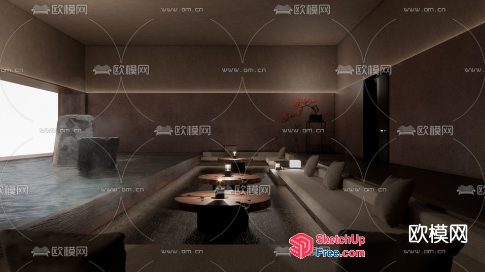 Modern Minimalist Living Room With Natural Light And Water Feature 3D SketchUp File