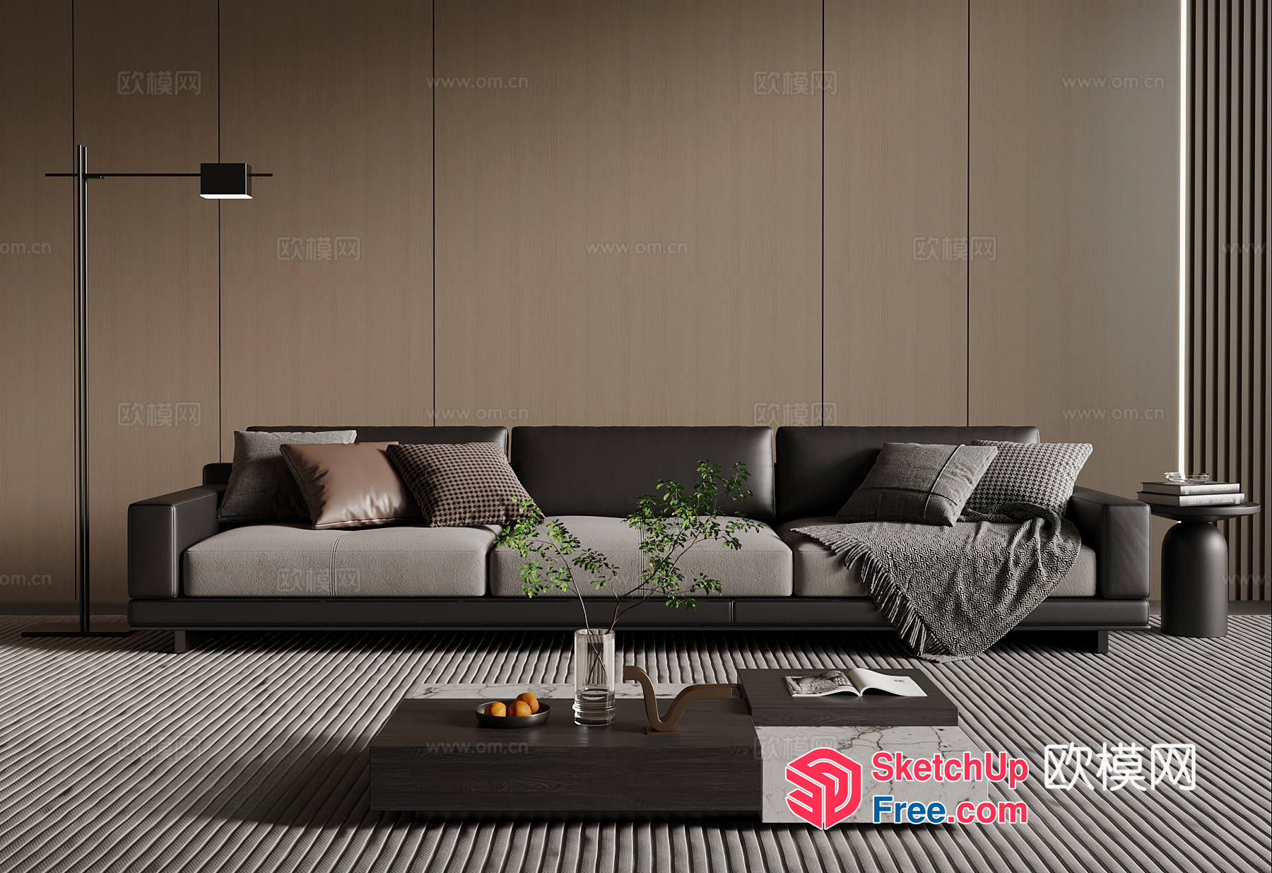 Modern Minimalist Living Room With Neutral Color Scheme 3D SketchUp File