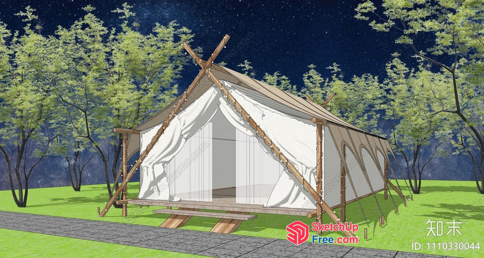 Glamping Tent In A Serene Forest Setting 3D SketchUp File