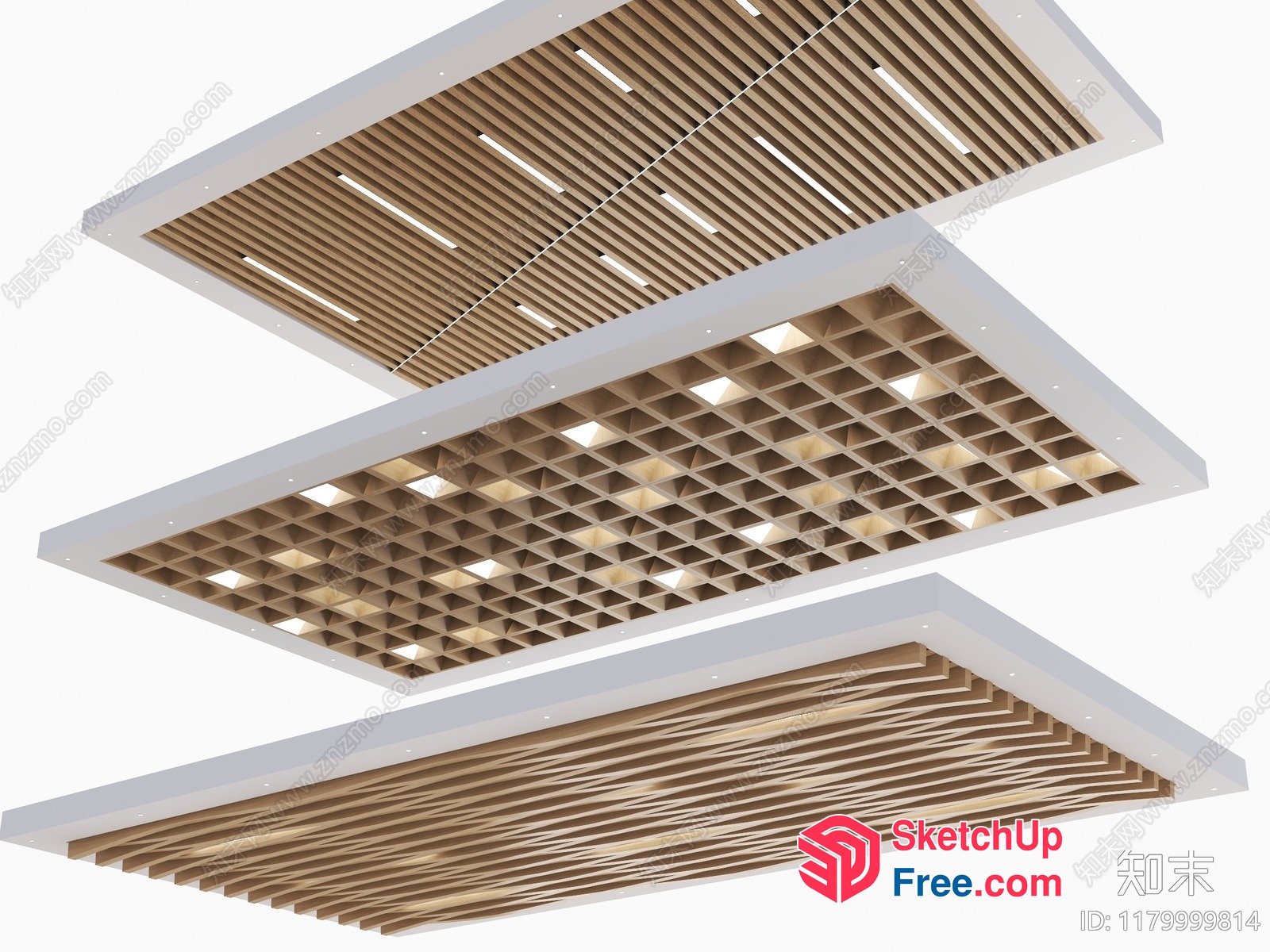 Modern Ceiling Detail With Wooden Slats And Lights 3D SketchUp File