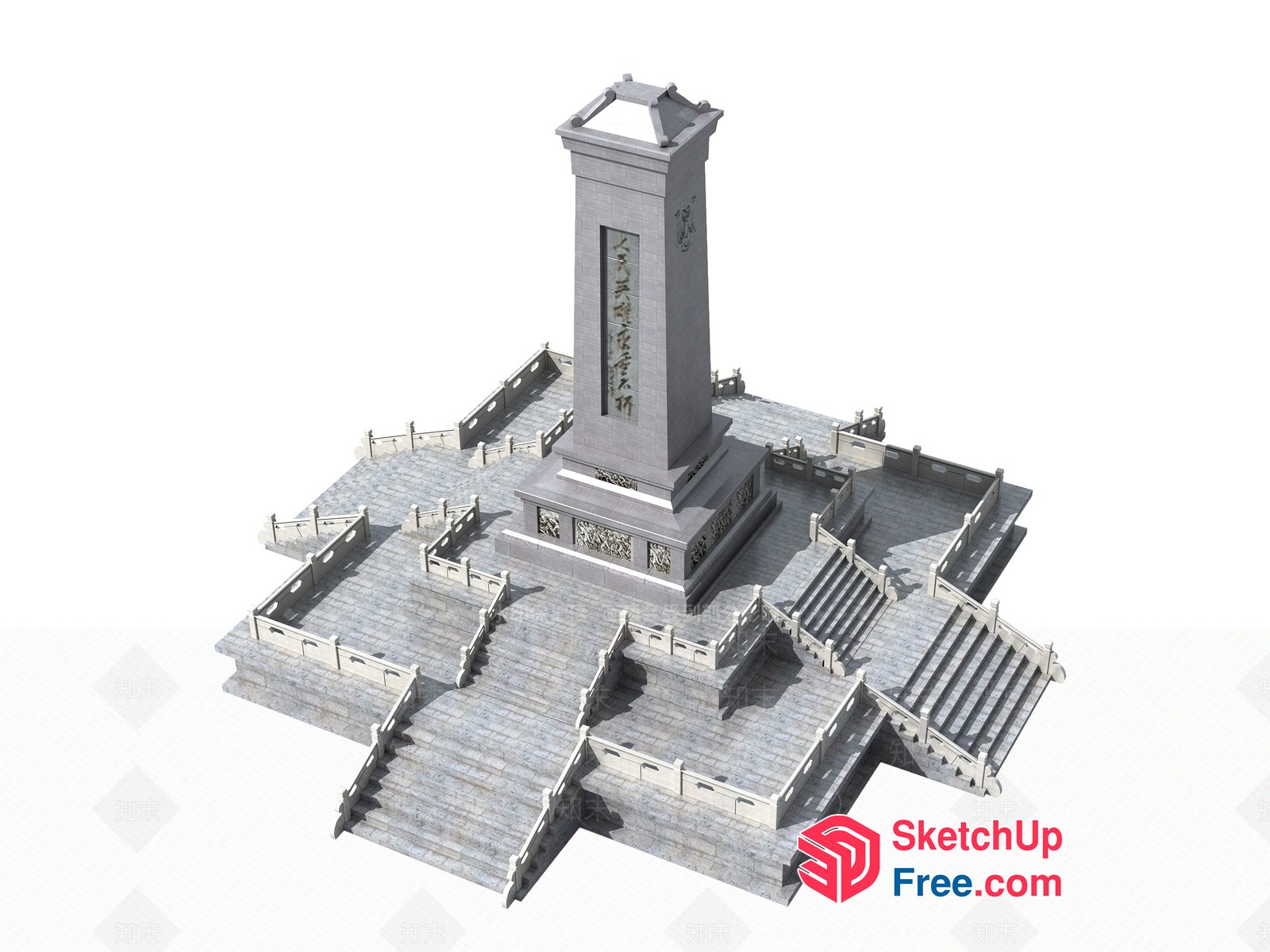 Pillar With Stairs And Railings 3D SketchUp File